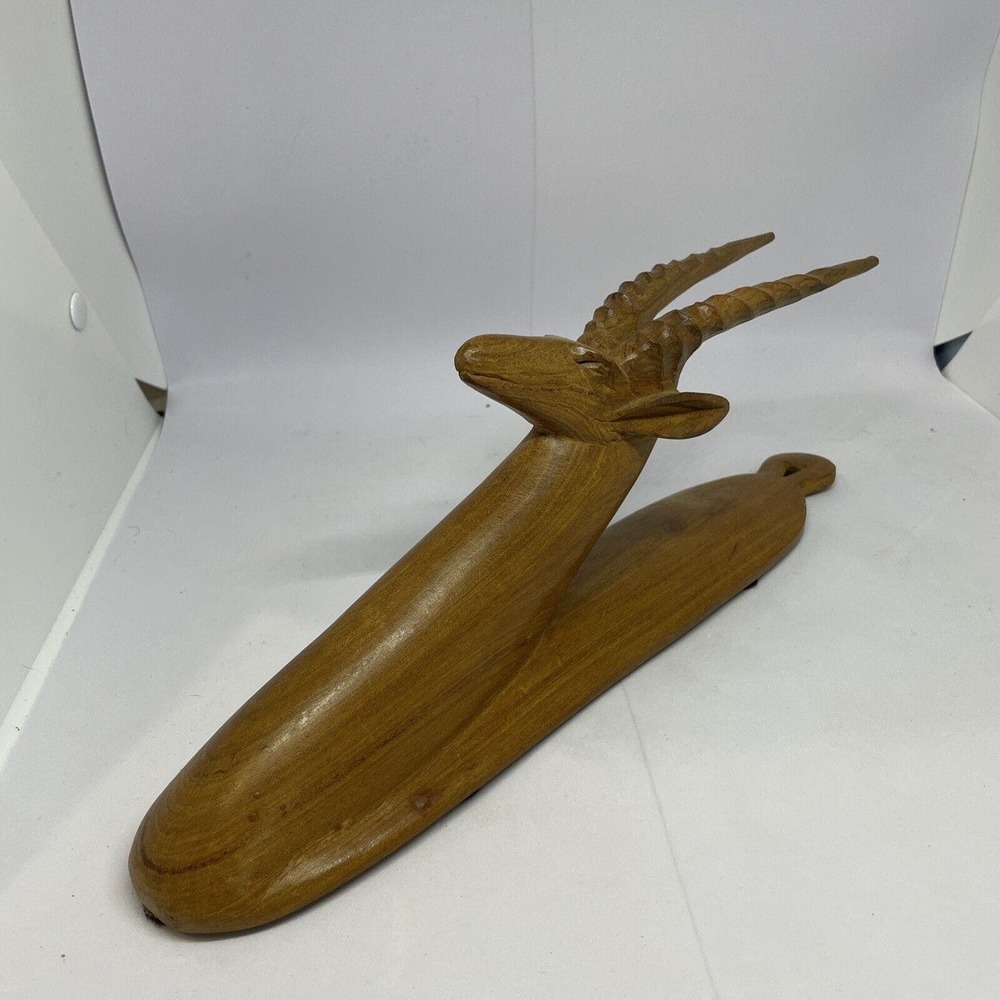 Hand Carved Wood Gazelle Antelope Wall Hanging Plaque 12.5" High Hook or Hanger